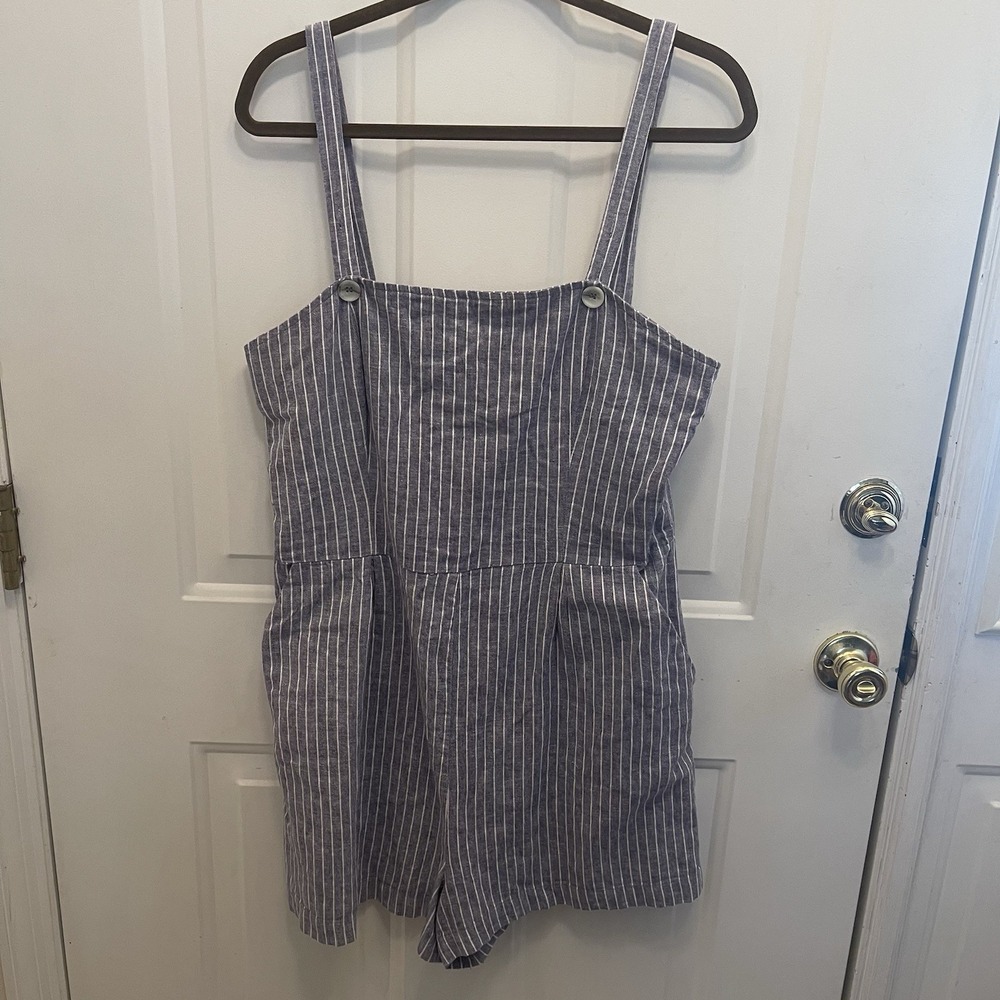 Copper Key Blue‎ White Stripe Linen Blend Romper Womens XL Beach Vacation